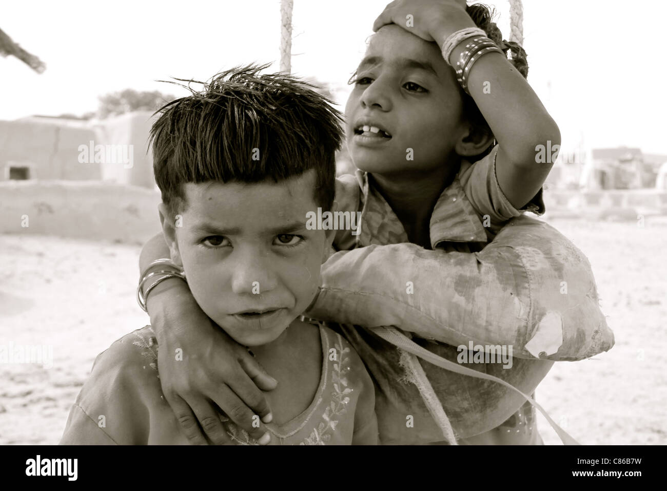Kinder Leben in der Wüste Thar, Indien Stockfoto