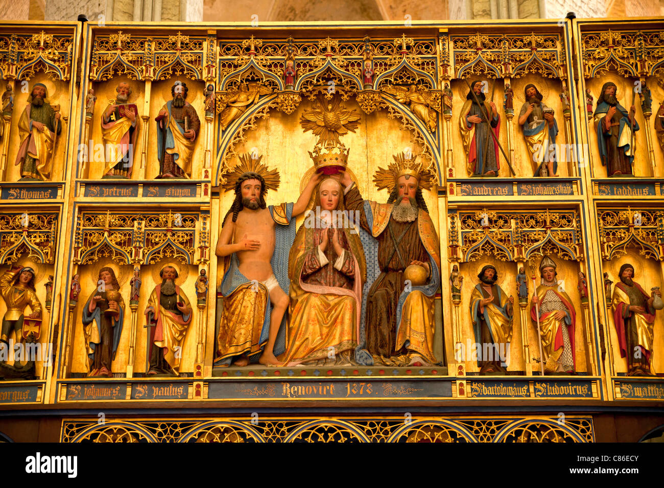 berühmten Altar der Jungfrau Maria Krönung in der Marienkirche oder St. Maria Kirche, Stralsund, Deutschland Stockfoto