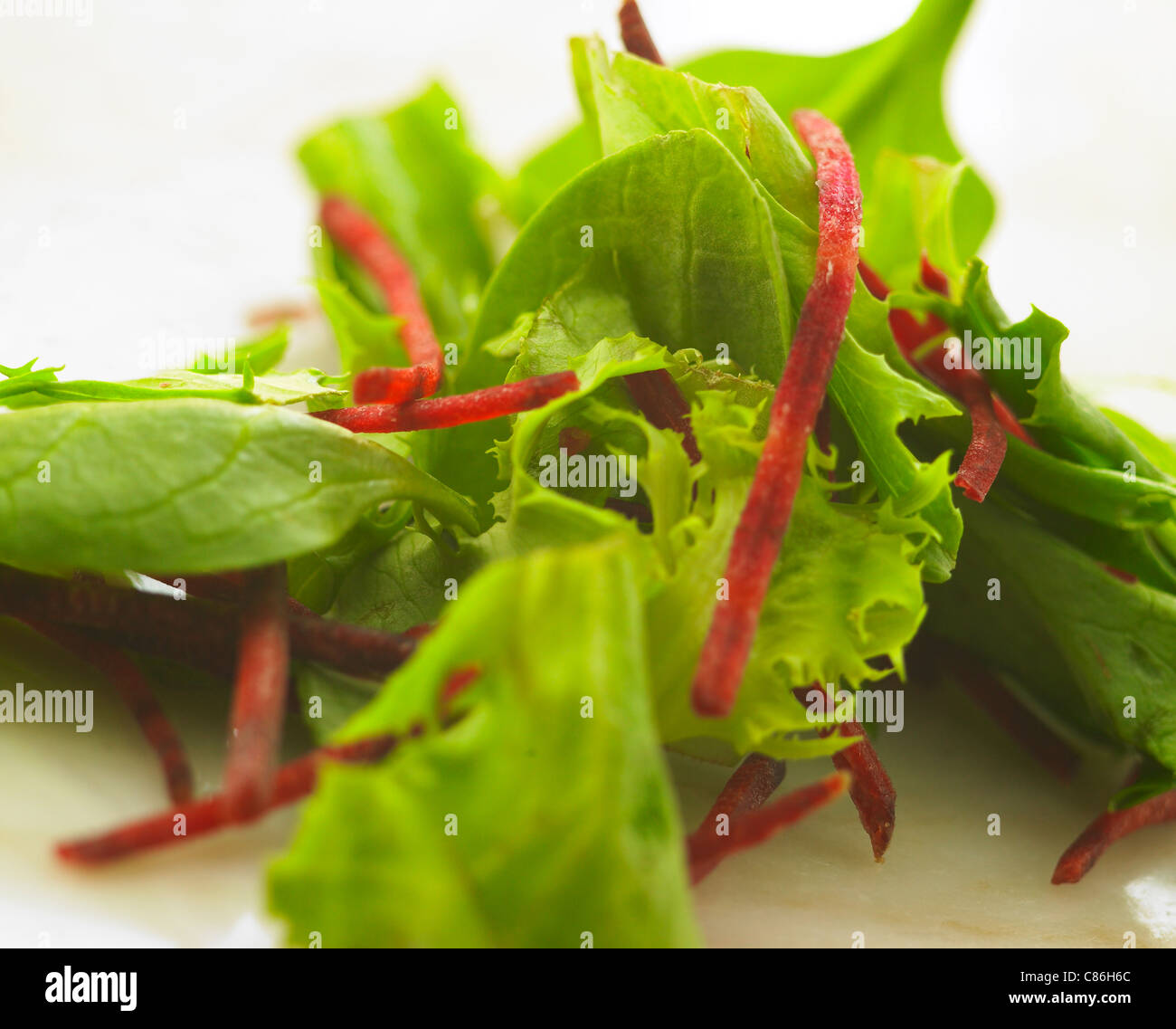 Sommersalat mit rote-Bete-Streifen Stockfoto