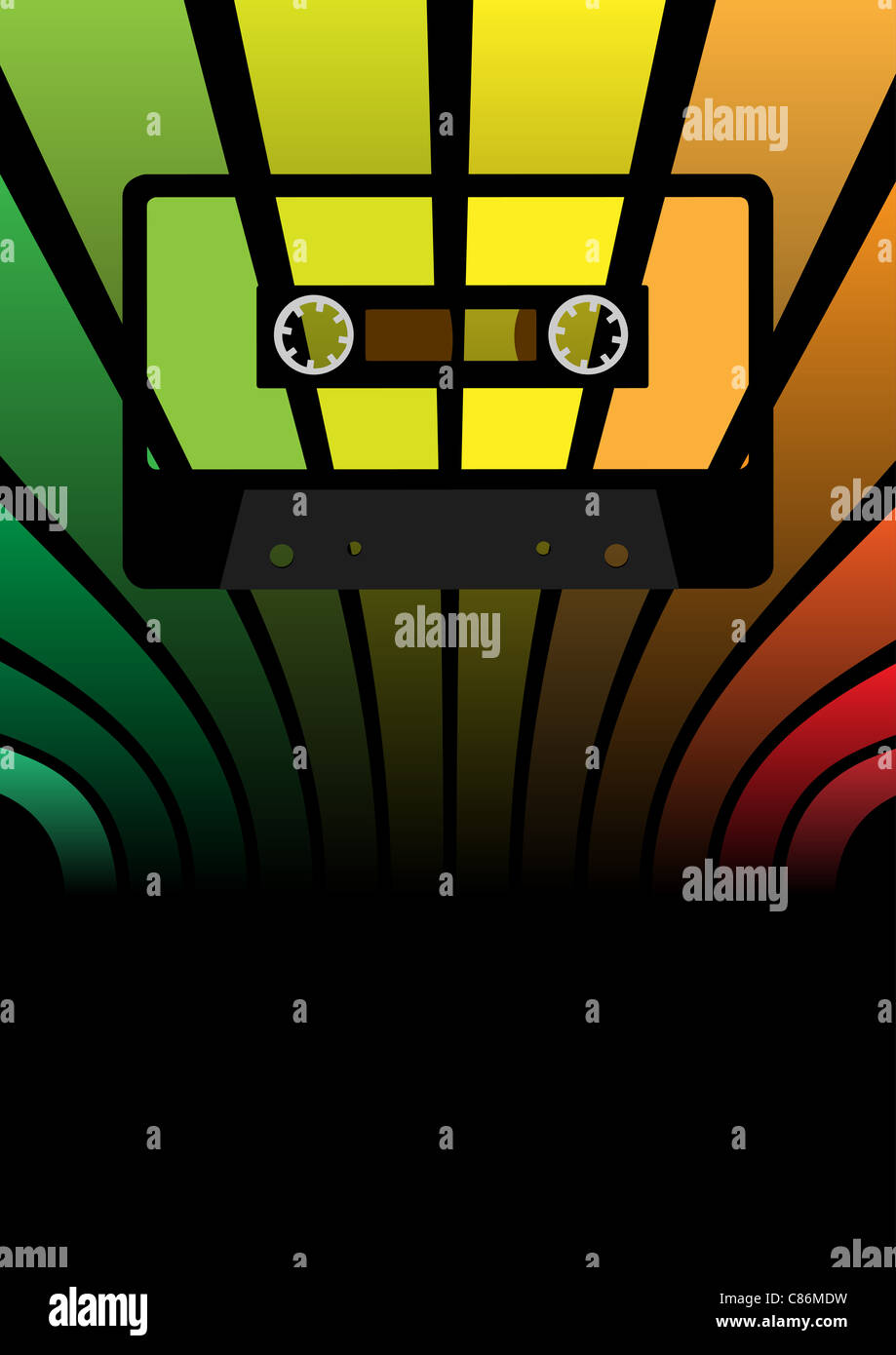 Retro-Party Hintergrund - Audio-Kassette auf mehrfarbiger Hintergrund Stockfoto