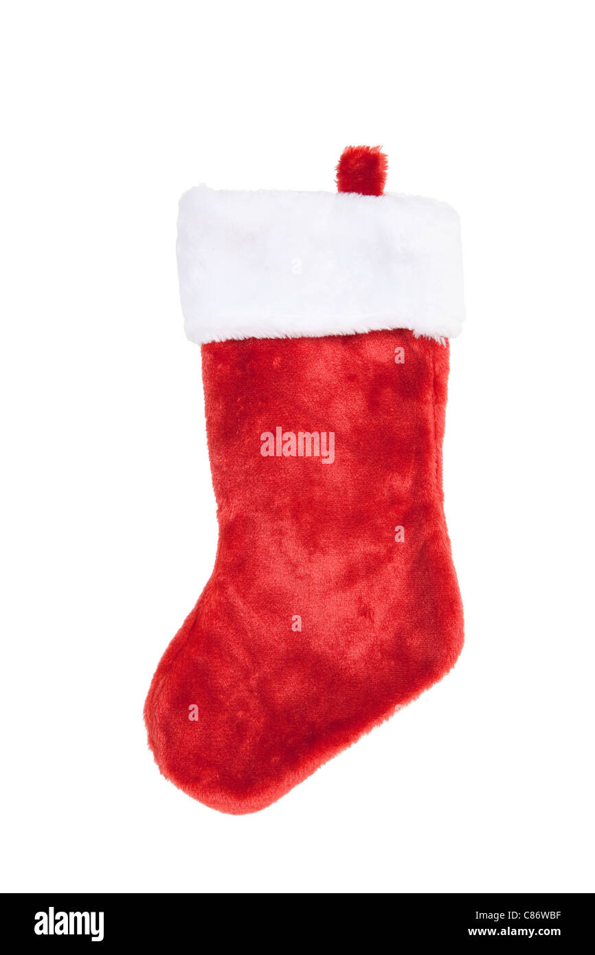 Red Christmas Stocking, isolierte w/Clipping-Pfad Stockfoto