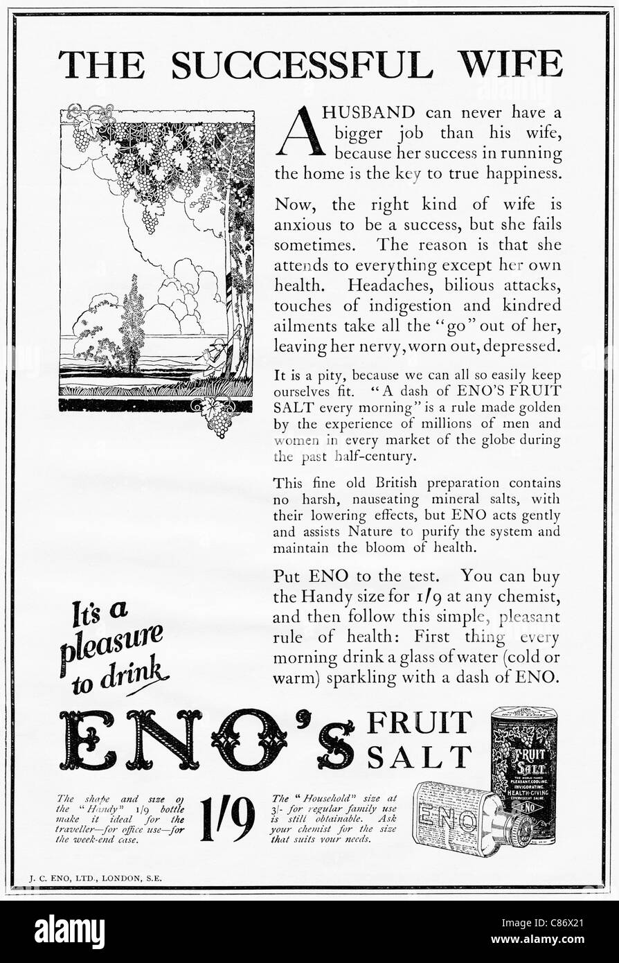 Original 1920er Jahre Magazin Werbung Werbung Enos Obst Salz Stockfoto