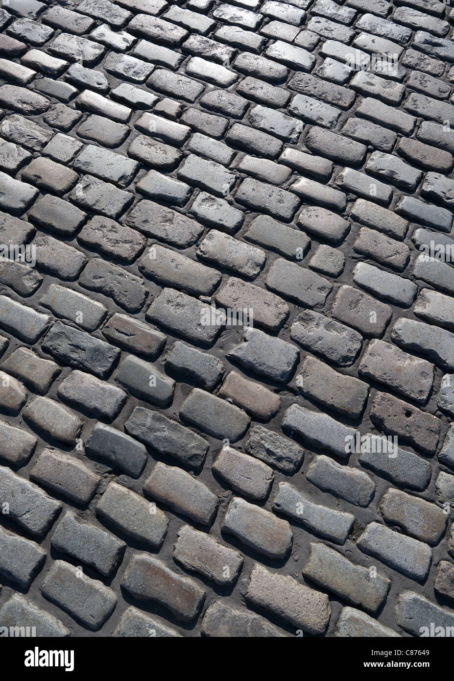 Nahaufnahme von einem alten Kopfsteinpflasterstraße in Plymouth, Devon UK. Stockfoto