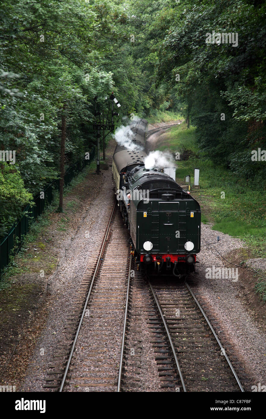 Dampfzug Bishops Lydeard angekommen. Stockfoto