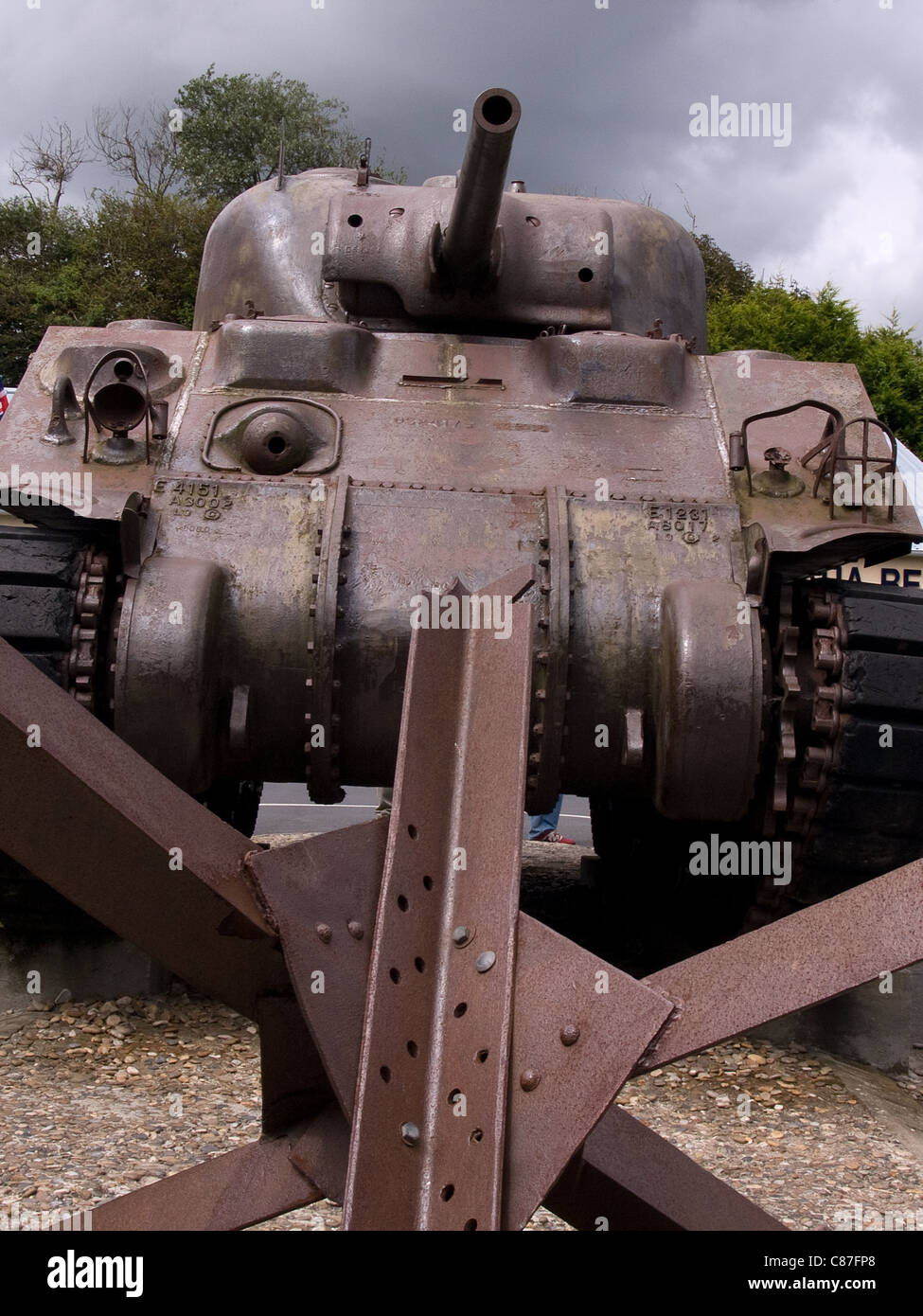 USA-Sherman-Panzer aus dem zweiten Weltkrieg in der Normandie Frankreich Stockfoto