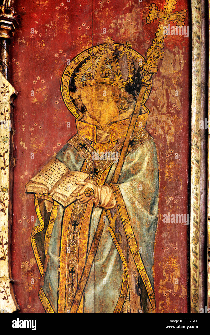 Ranworth, Norfolk, Lettner, Erzbischof Thomas Becket englischen mittelalterlichen Bildschirme Malerei Gemälde gemalt Panel panels Stockfoto