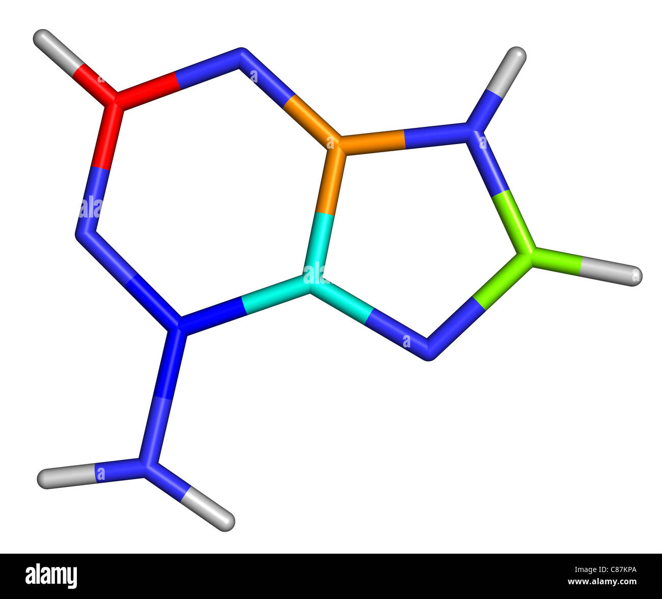 Adenin ist eine der vier wichtigsten Basen in der DNA gefunden. Stockfoto