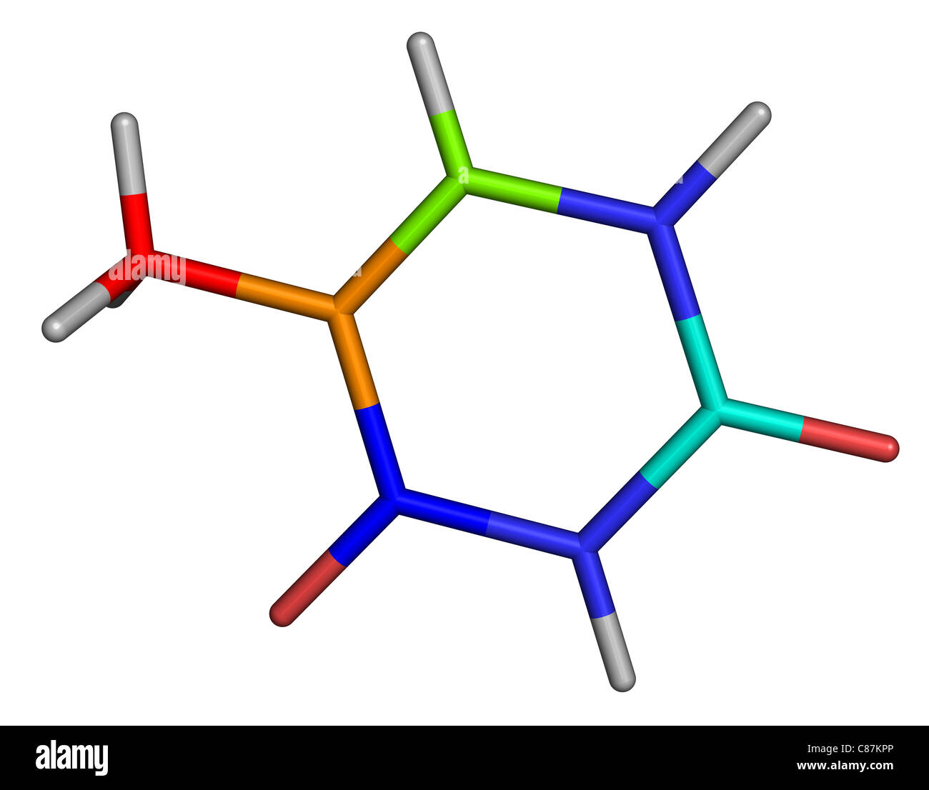 Thymin ist eines der vier Nucleobasen in der Nukleinsäure DNA Stockfoto