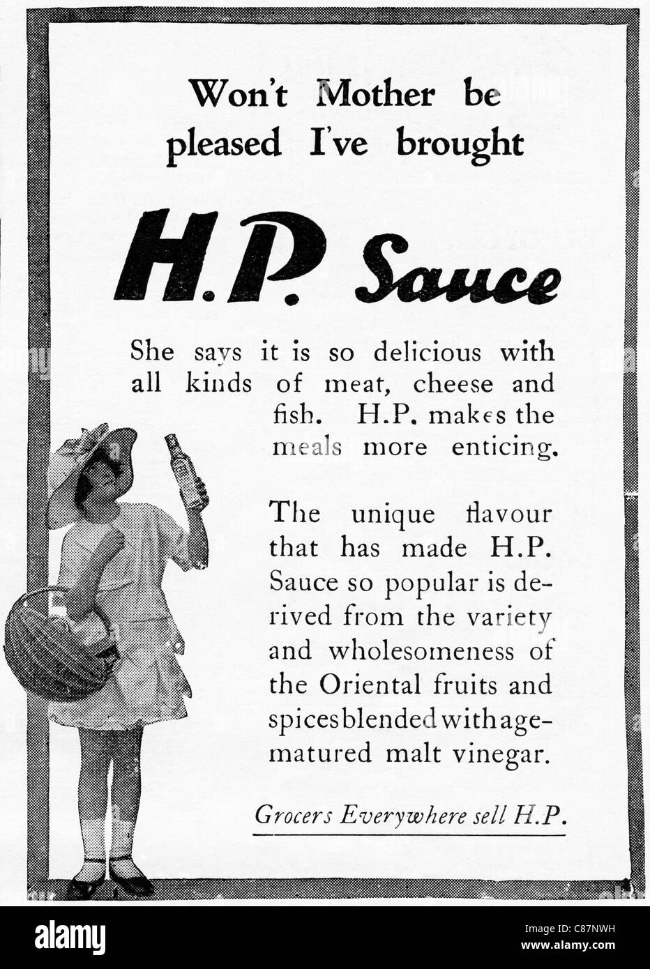 Original 1920er Jahre Magazin Werbung Werbung h.p.-SAUCE Stockfoto