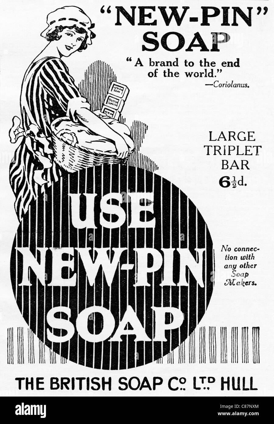 Original 1920er Jahre Magazin Werbung Werbung NEW PIN Seife Stockfoto