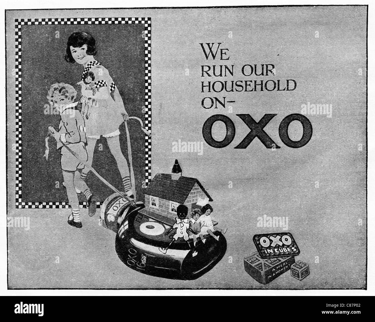 Original 1920er Jahre Magazin Werbung Werbung OXO-Würfel Stockfoto