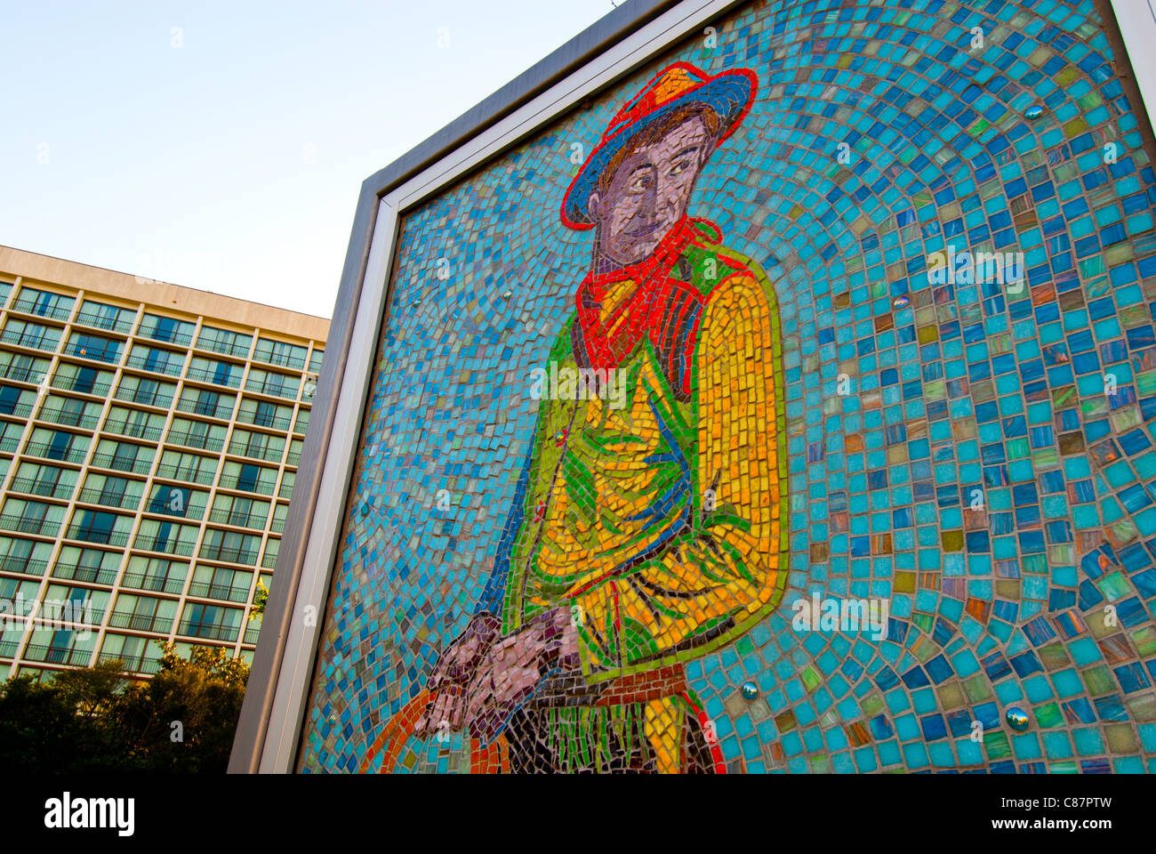 "Werden", eine 4 von 7 ft Mosaik Wandbild der Will Rogers von Linda Allen Williams Center Grün in der Innenstadt von Tulsa, Oklahoma, USA Stockfoto