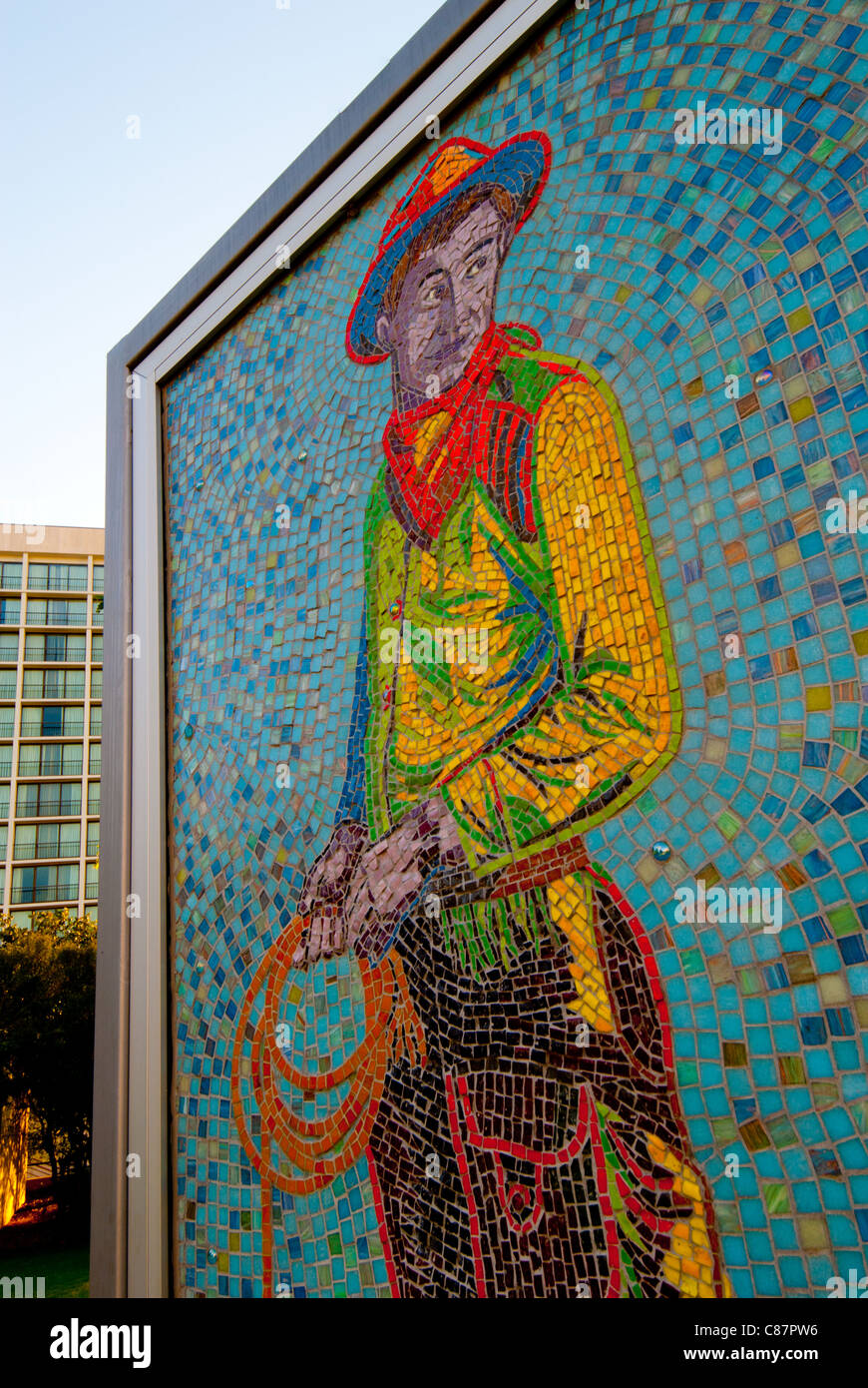"Werden", eine 4 von 7 ft Mosaik Wandbild der Will Rogers von Linda Allen Williams Center Grün in der Innenstadt von Tulsa, Oklahoma, USA Stockfoto