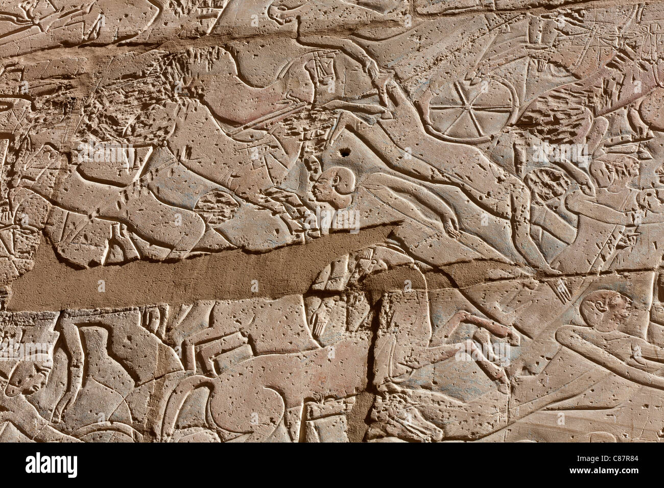 Hilfsarbeit zeigen Männer ertrinken im Fluss Orontes während der militärischen Kampagnen von Ramses II in das Ramesseum, Luxor, Ägypten Stockfoto