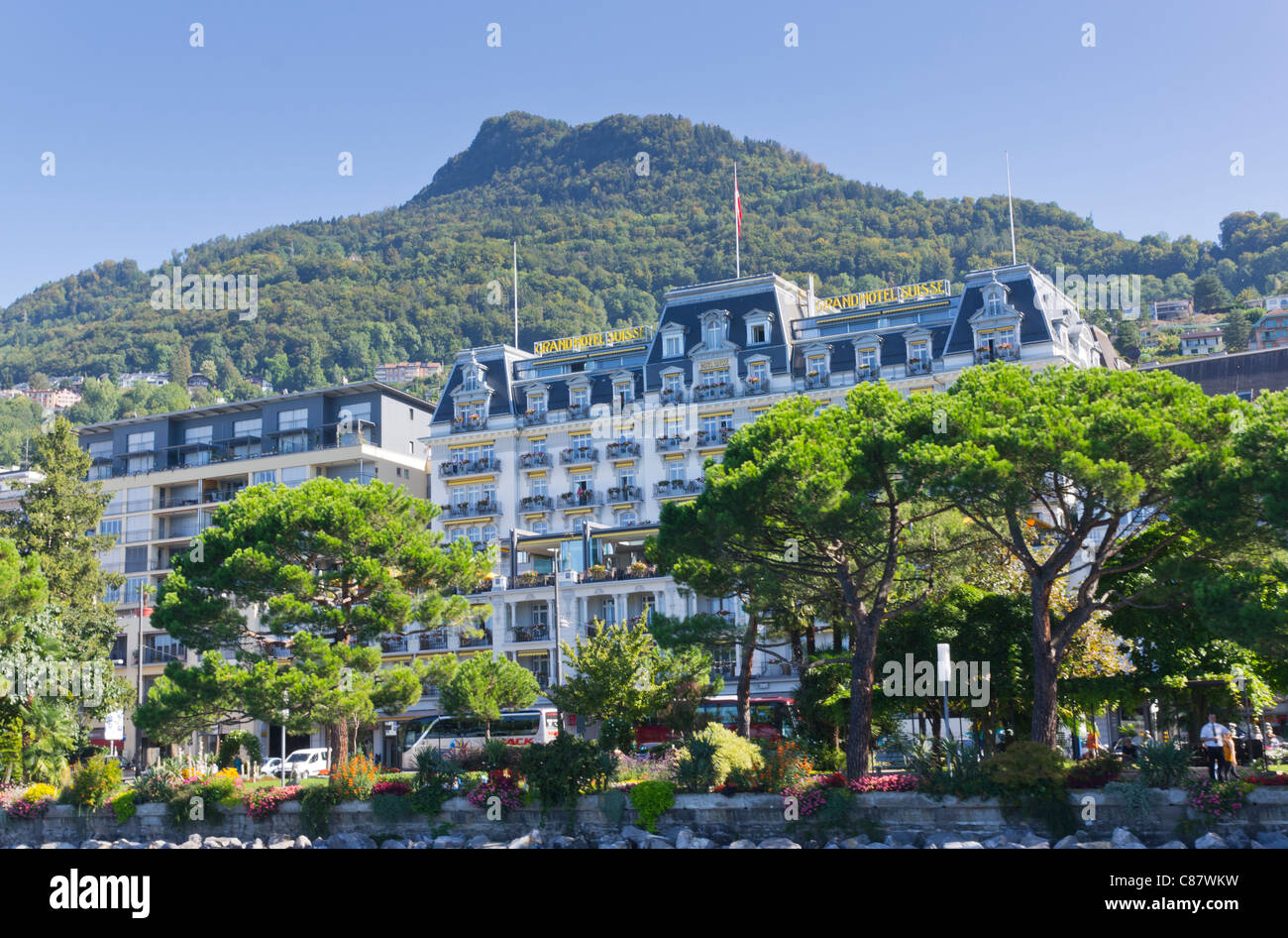Seeufer-Hotels in Montreux am Genfer See Stockfoto