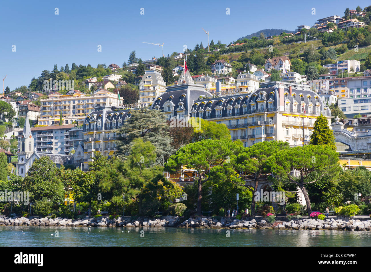 Seeufer-Hotels in Montreux am Genfer See Stockfoto