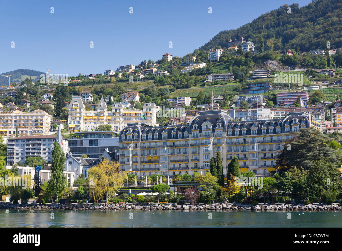 Seeufer-Hotels in Montreux am Genfer See Stockfoto
