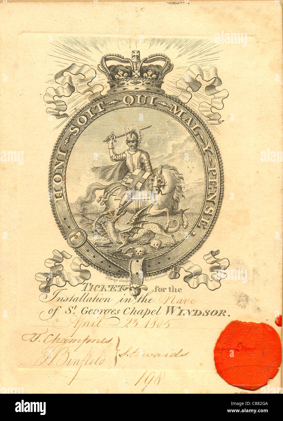 Ticket-Nr. 198 für die Strumpfband Installation Zeremonie Stockfoto