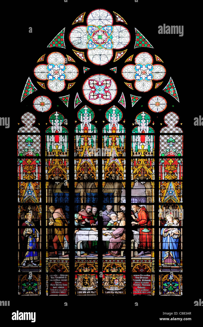 Brüssel, Belgien Kathedrale St. Michael und St. Gudula (1519: Gotisch) Buntglasfenster Stockfoto