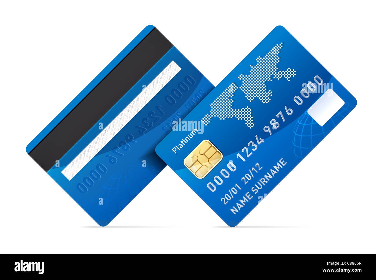 Realistische Kreditkarte isoliert auf weißem Hintergrund Stockfoto
