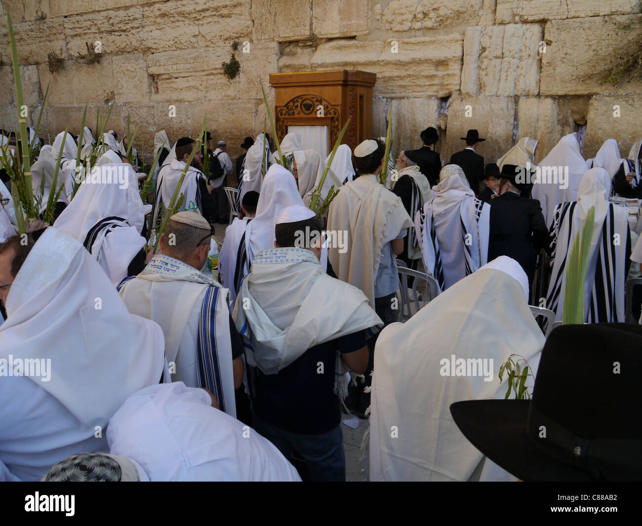 Jerusalem, jüdischen Gebete zur Klagemauer Platz für Laubhüttenfest Stockfoto