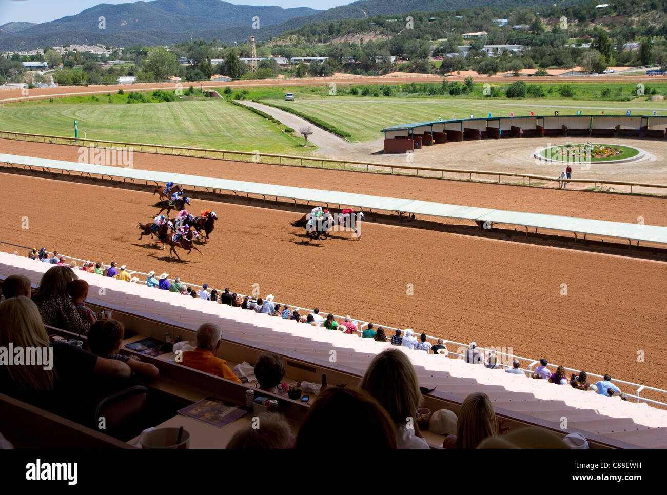 Quarter Horse racing, alle amerikanischen Futurity, Ruidoso Downs, Labor Day, Ruidoso Downs, NM Stockfoto