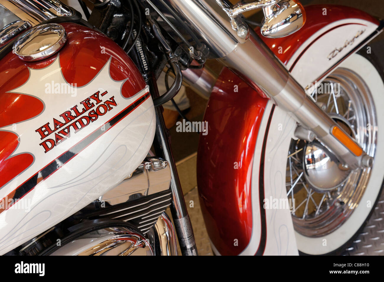 Nahaufnahme von Harley Davidson Motorrad Stockfoto