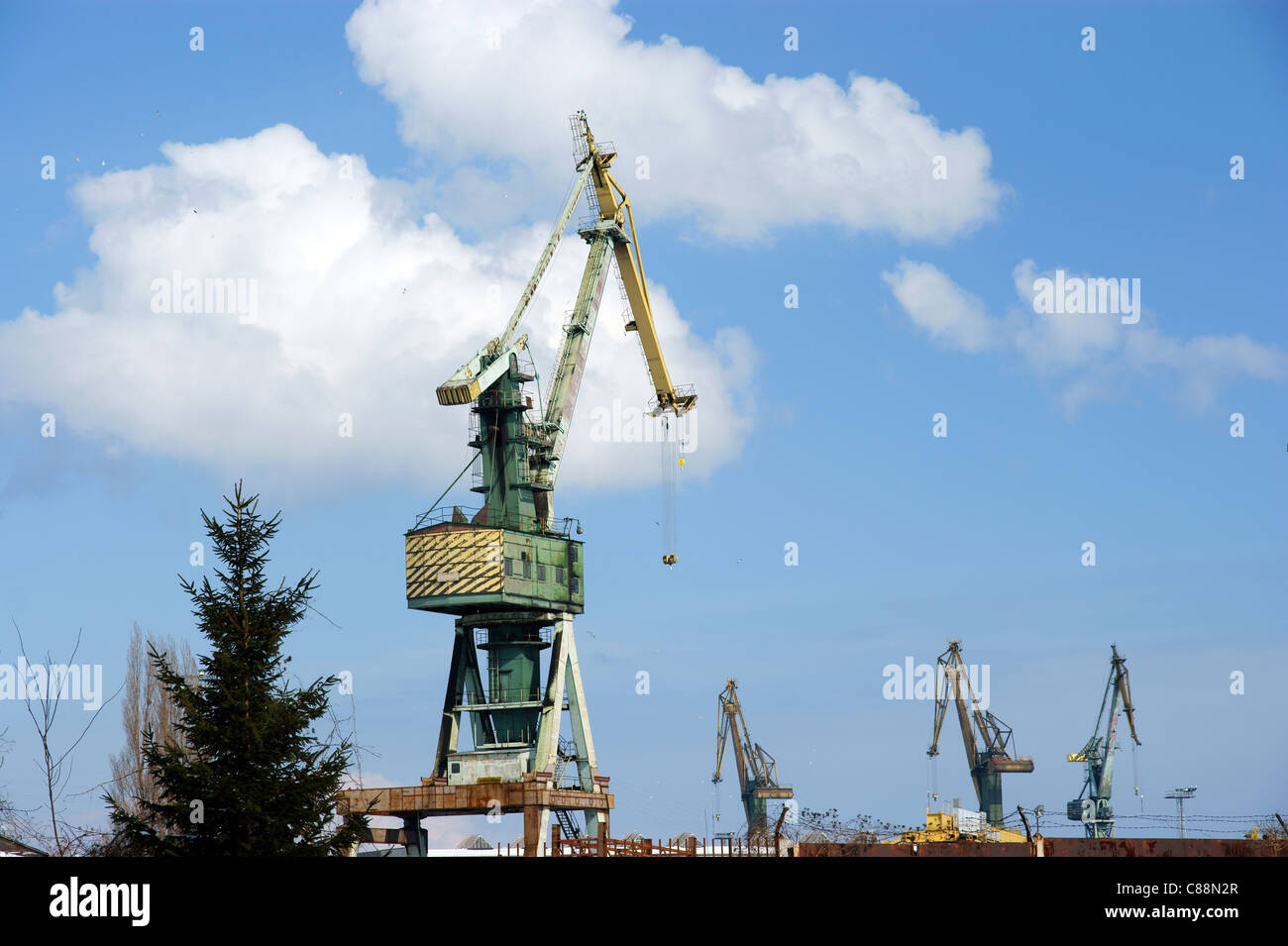 Krane in eine Fracht Versand Por, blauer Himmel Stockfoto
