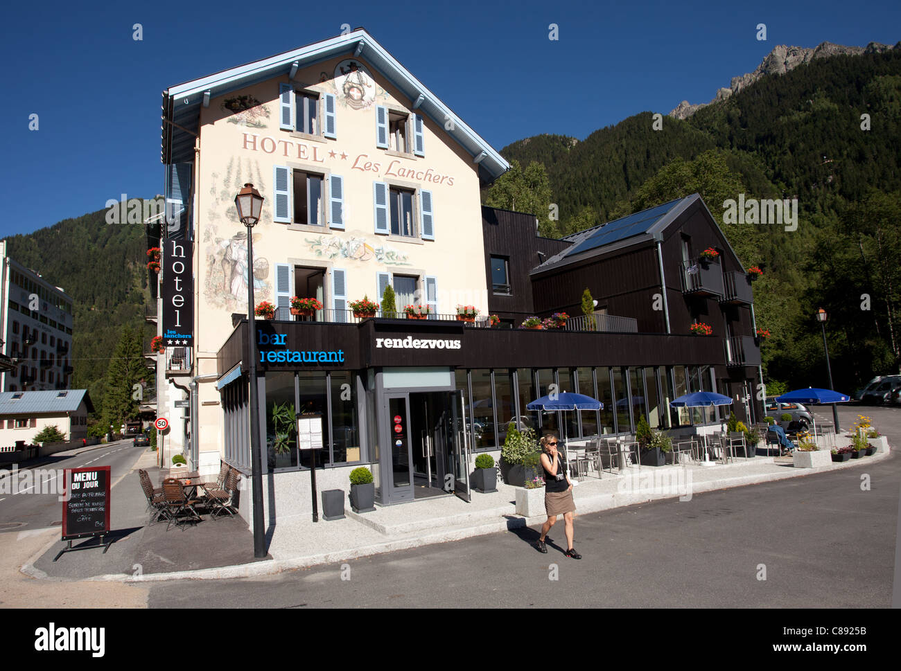 Chamonix: Lez Praz: Hotel Los Lanchers Stockfoto