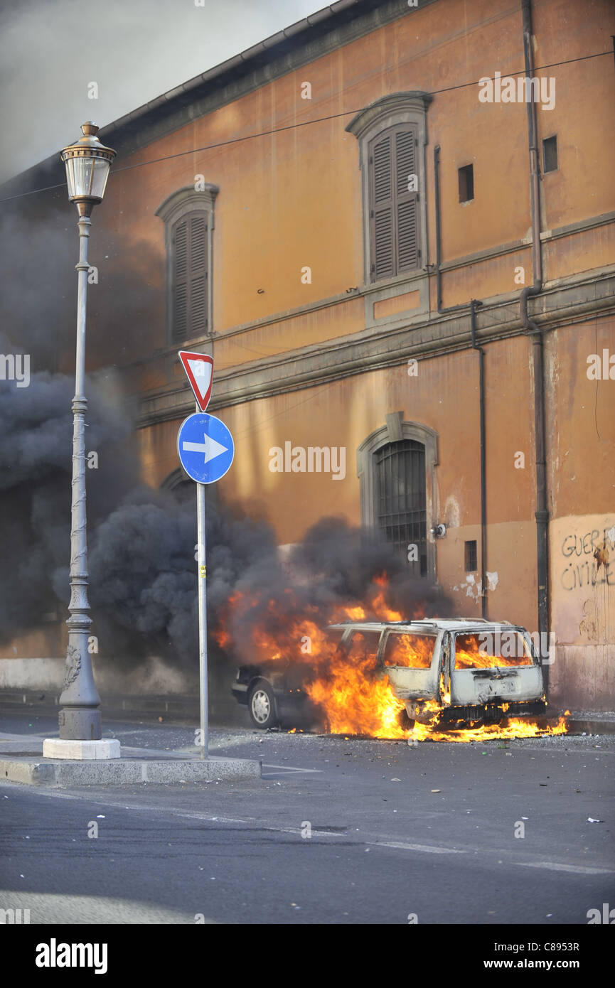 Wütenden Protest in Rom macht gewalttätig Stockfoto