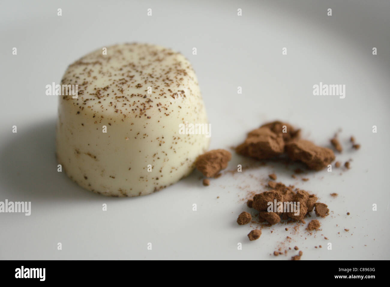 Weiße Schokolade und Kakao-Pulver Stockfoto