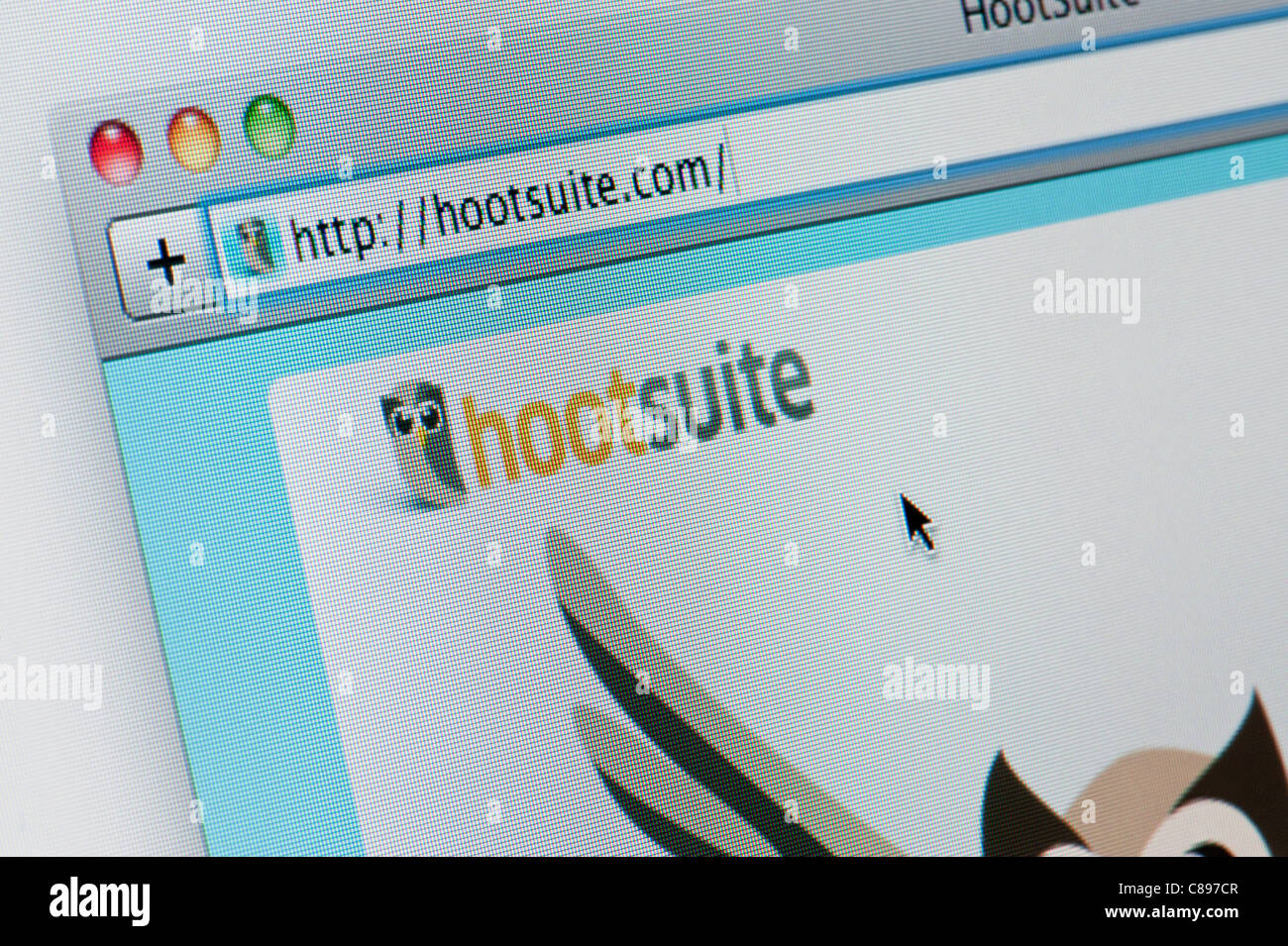 Nahaufnahme von Hootsuite Logo wie auf ihrer Website zu sehen. (Nur zur redaktionellen Verwendung: print, TV, e-Book und redaktionelle Webseite). Stockfoto