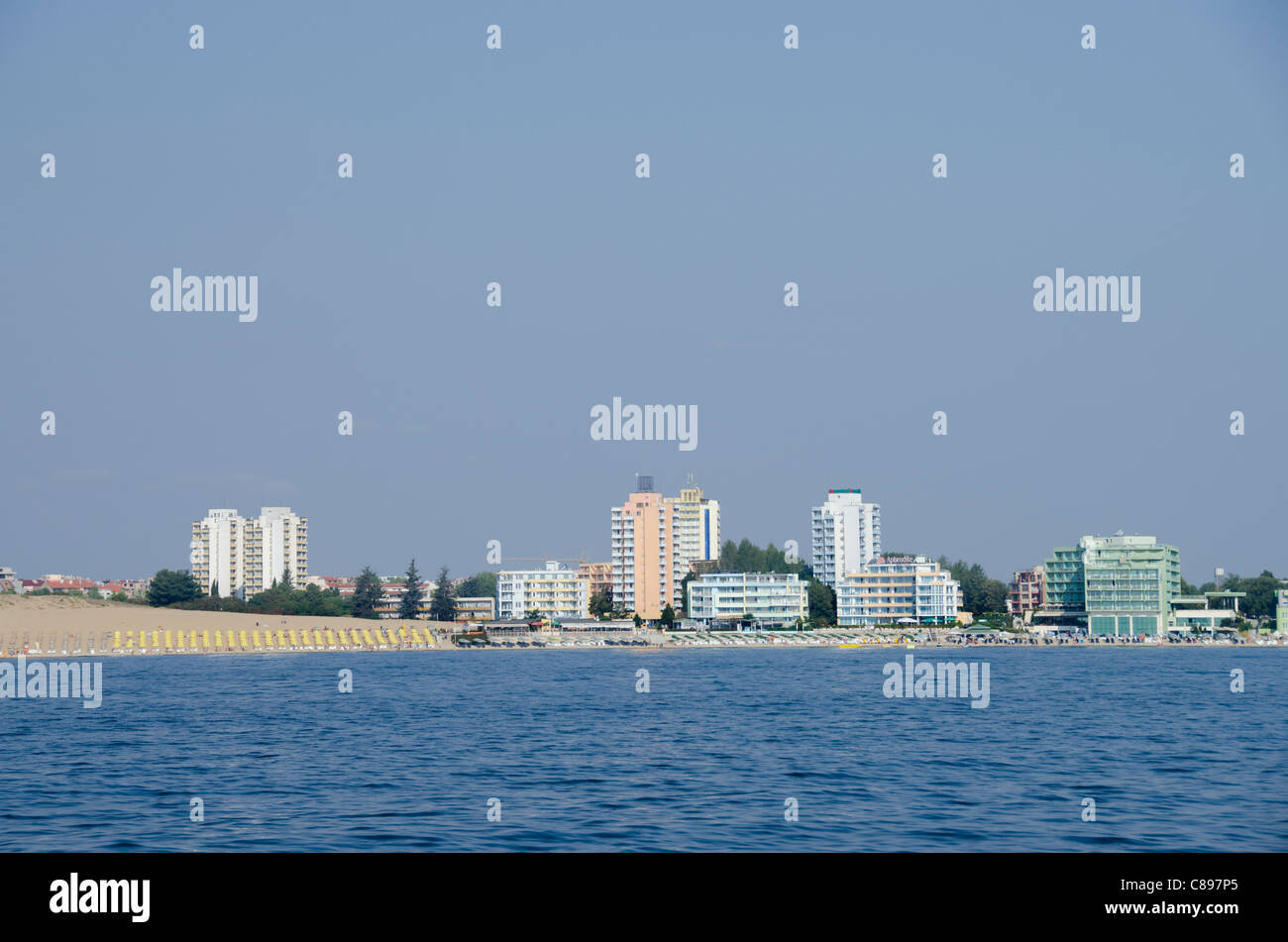 Bulgarien, Nessebar (aka Nessebar oder Nessebar). Sunny Beach, Feriengebiet von Nessebar. Stockfoto