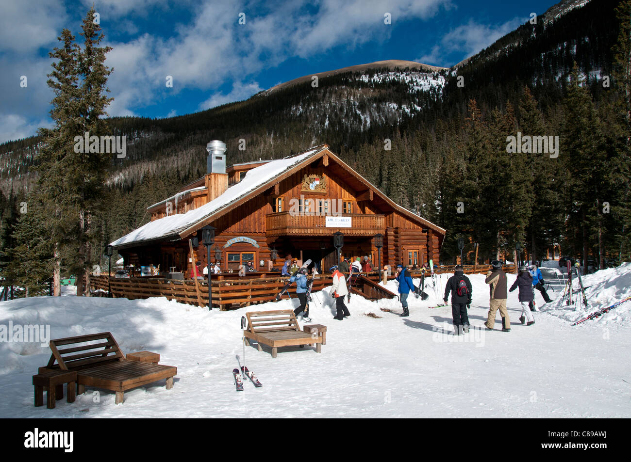 Der bayerische Lodge, Taos Ski Valley Ski Area, Taos Ski Valley, New Mexico. Stockfoto