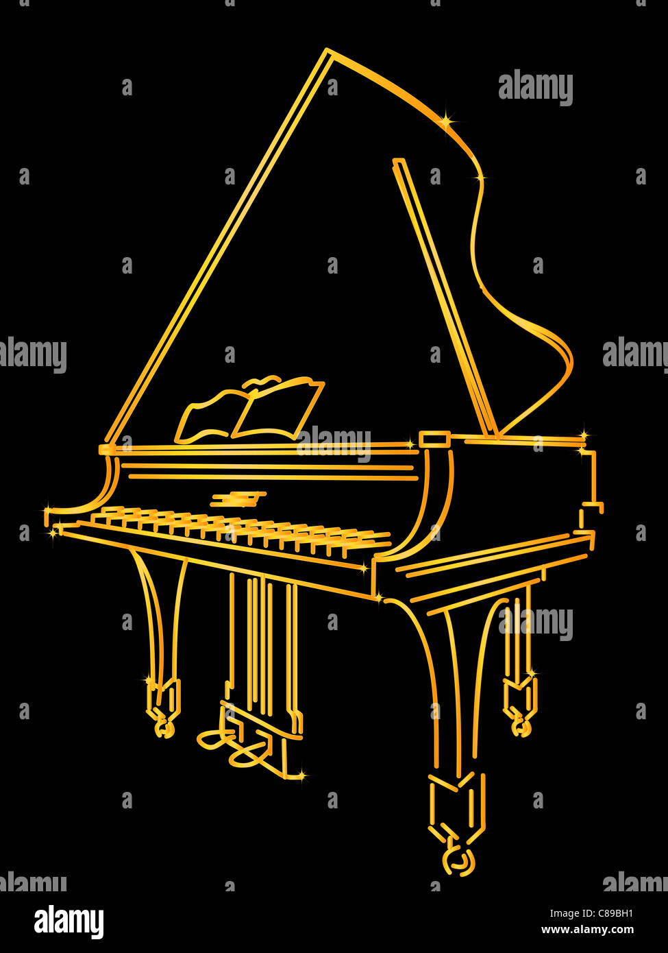 Eine goldene Klavier stilisierte Skizze über schwarz Stockfoto