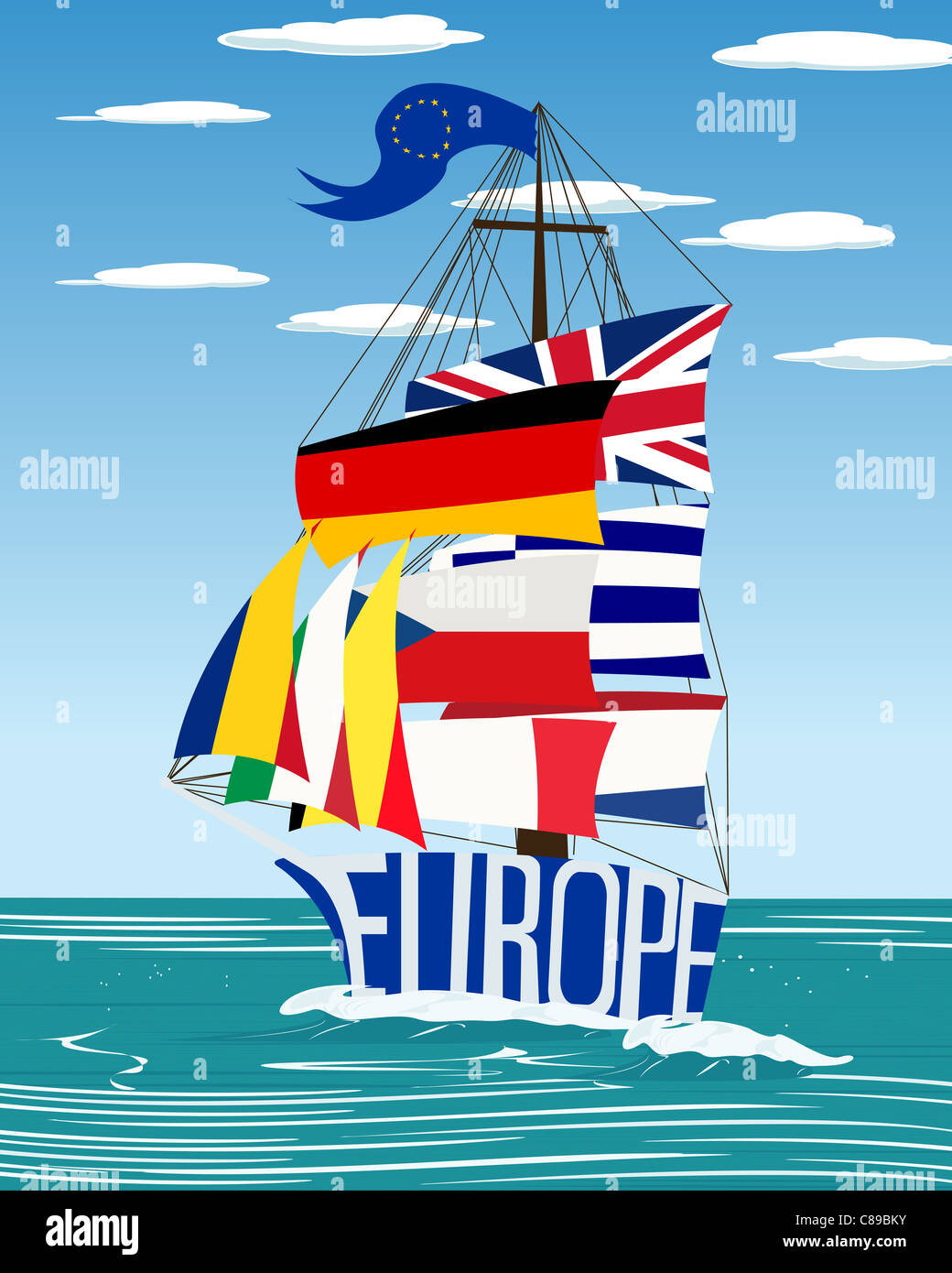 Konzeptionelle Flagge der Europäischen Union versenden Grafik Stockfoto
