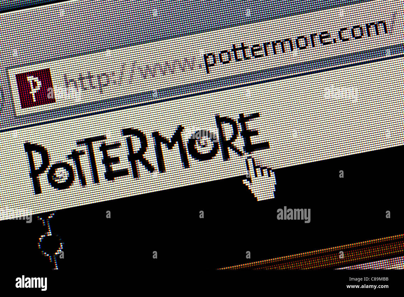 Harry Potter Pottermore Logo und Website schliessen Nach oben Stockfoto