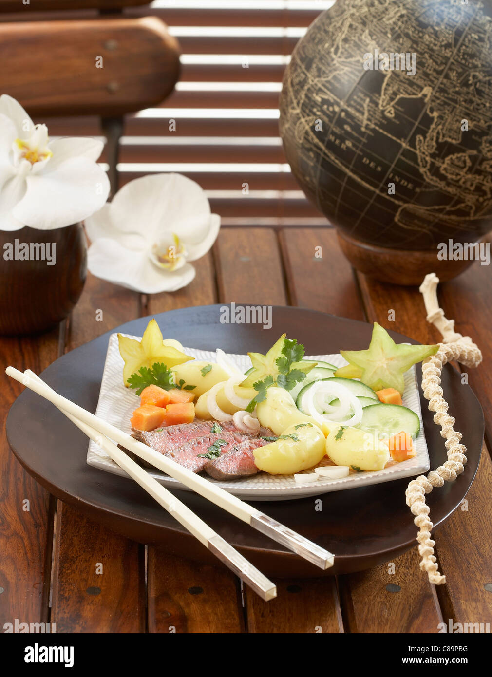 Thai-Salat mit Touquet Ratte Kartoffeln Stockfoto