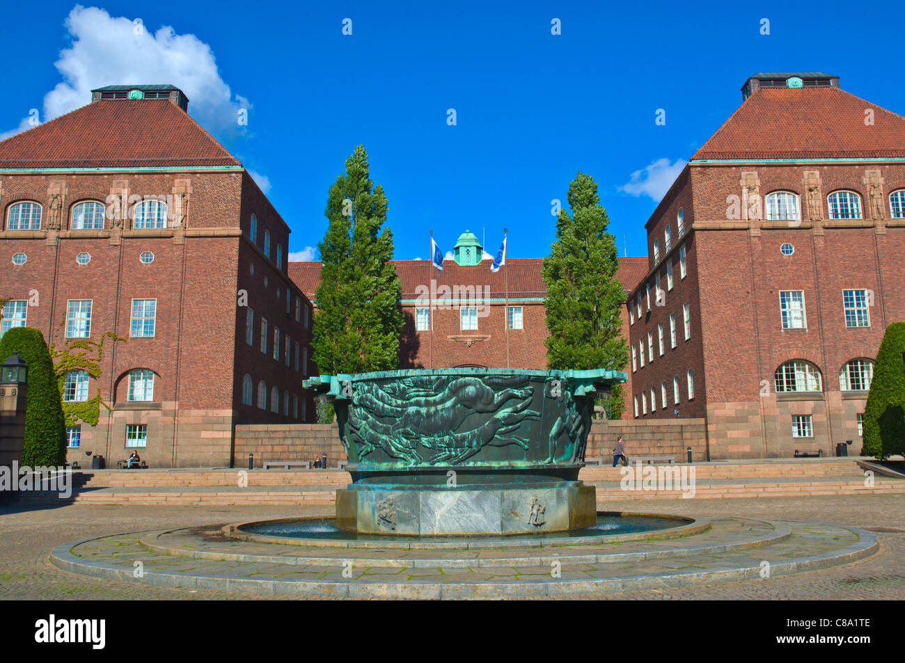 Industribrunnen Brunnen (1926) von Carl Milles am Royal Institute of Technology in Östermalm Bezirk Stockholm Schweden Stockfoto