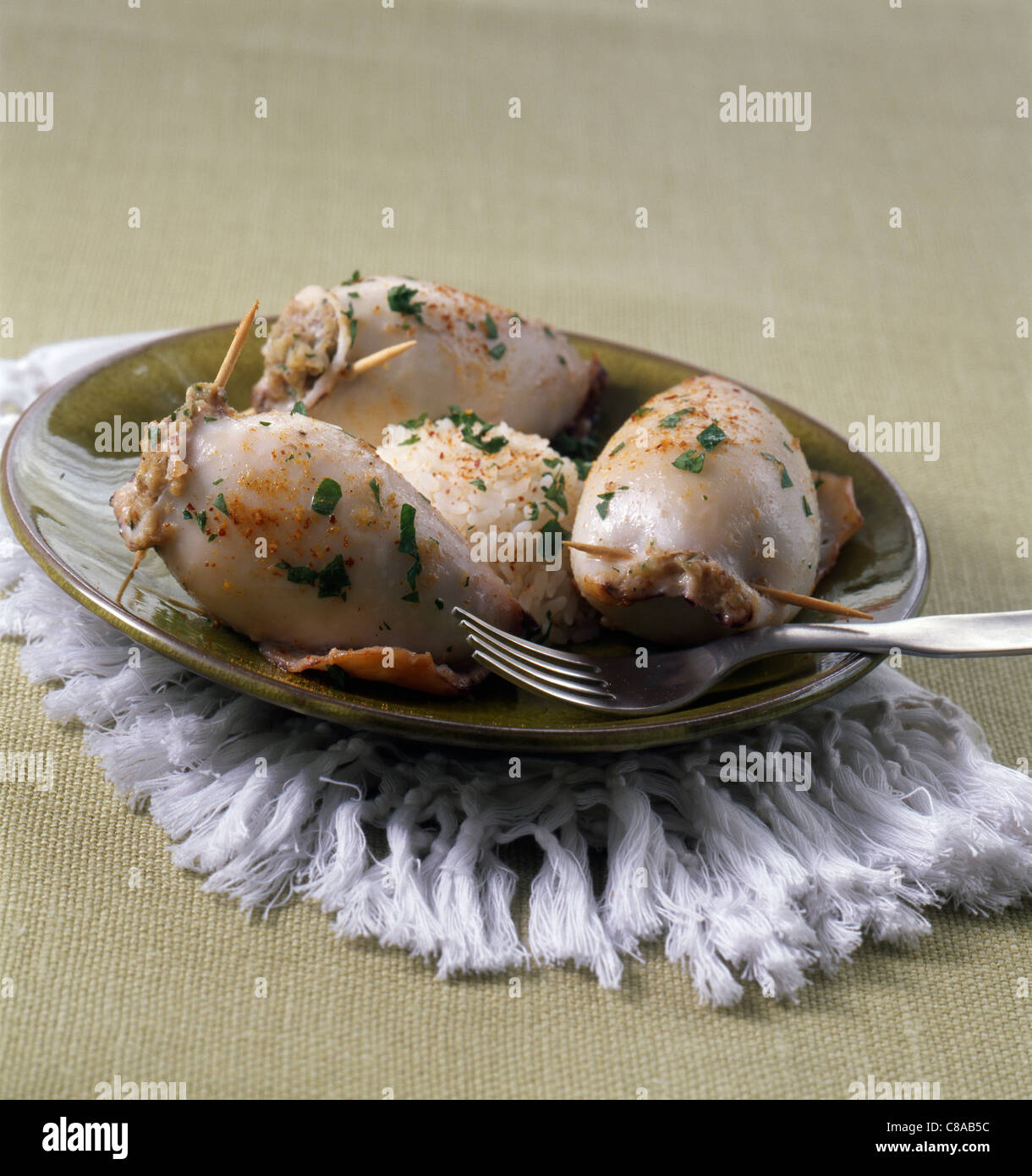 Gefüllte Chipirons À la luzienne Stockfoto