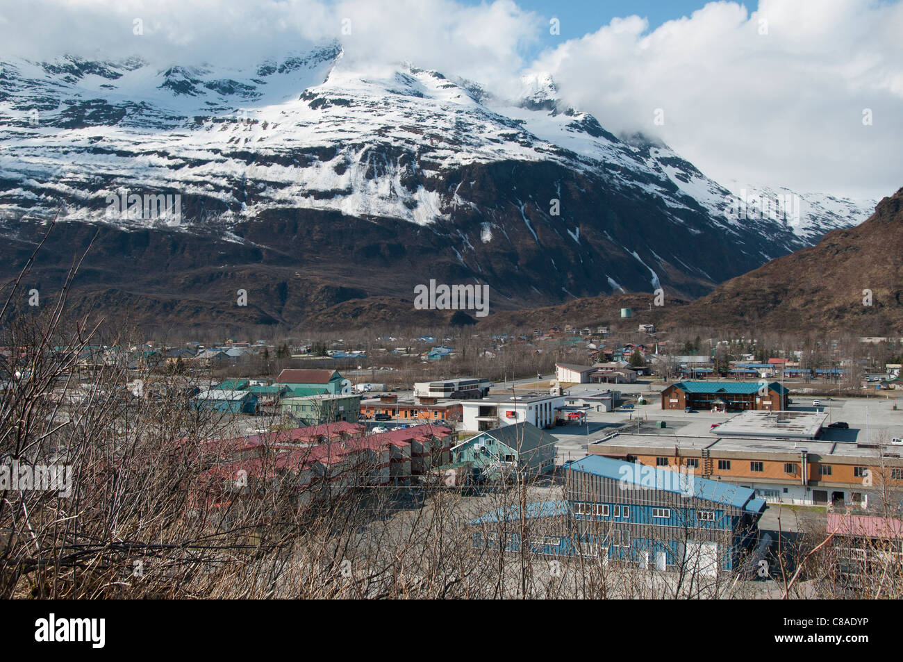 Mit Blick auf die Stadt, Valdez, Alaska. Stockfoto