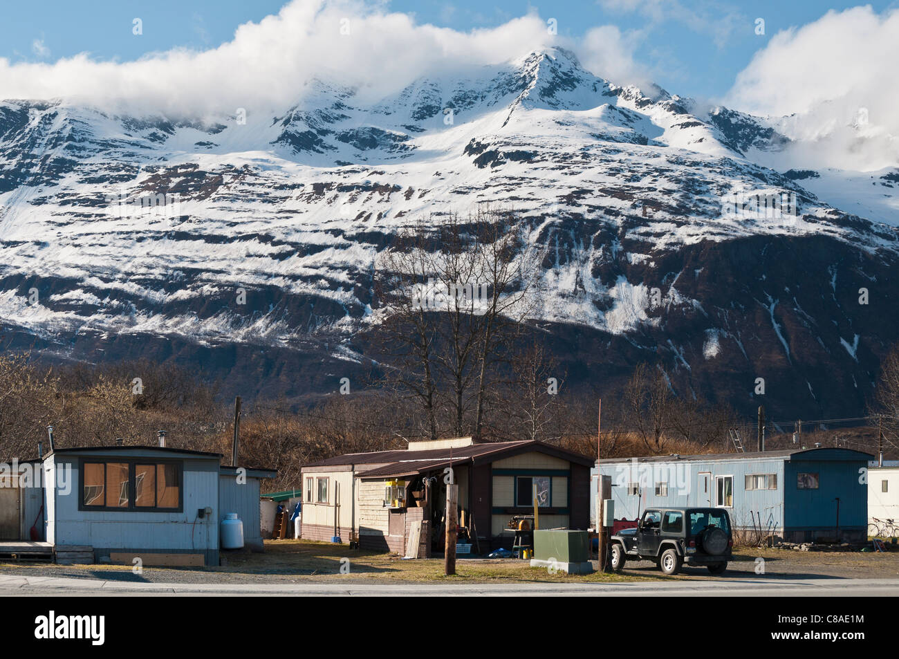 Mobilheimpark, Valdez, Alaska. Stockfoto