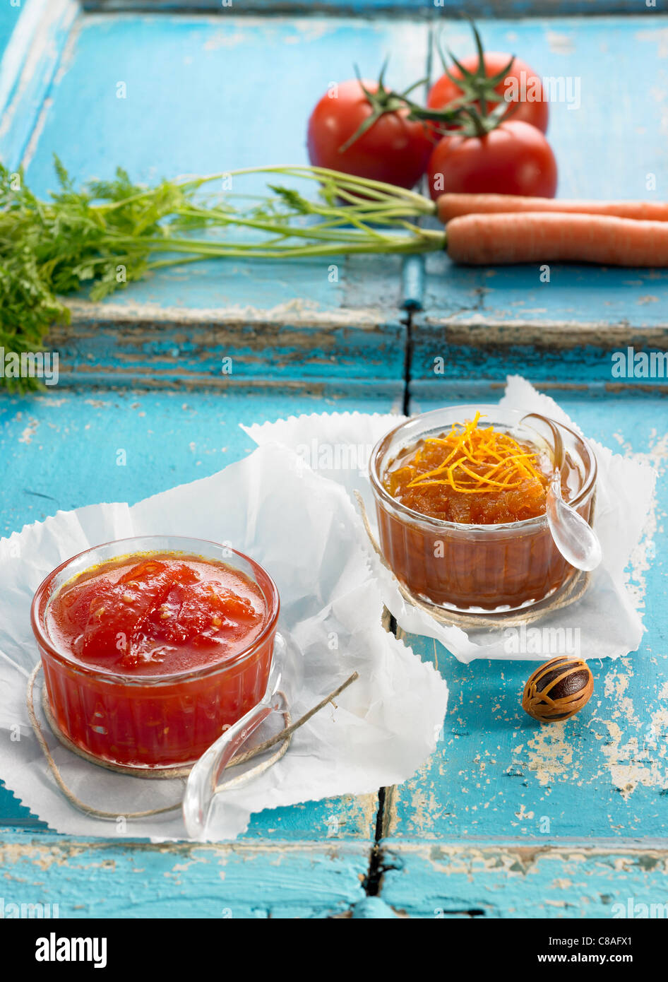 Tomaten und Olivenöl Marmelade Stockfoto