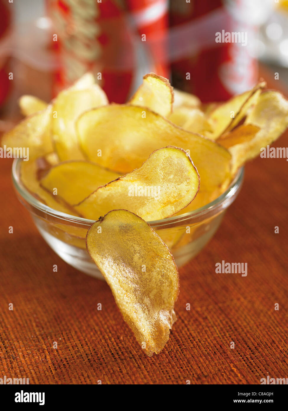 Olivenöl-gewürzte Chips Stockfoto