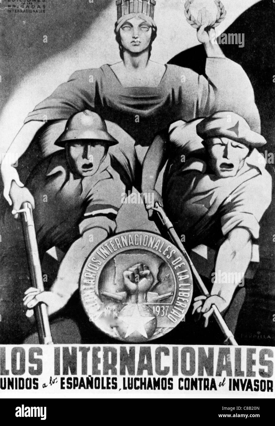 Manifest für die Rekrutierung von Freiwilligen für die Verteidigung der republikanischen Regierung, des spanischen Bürgerkriegs 1936 Stockfoto
