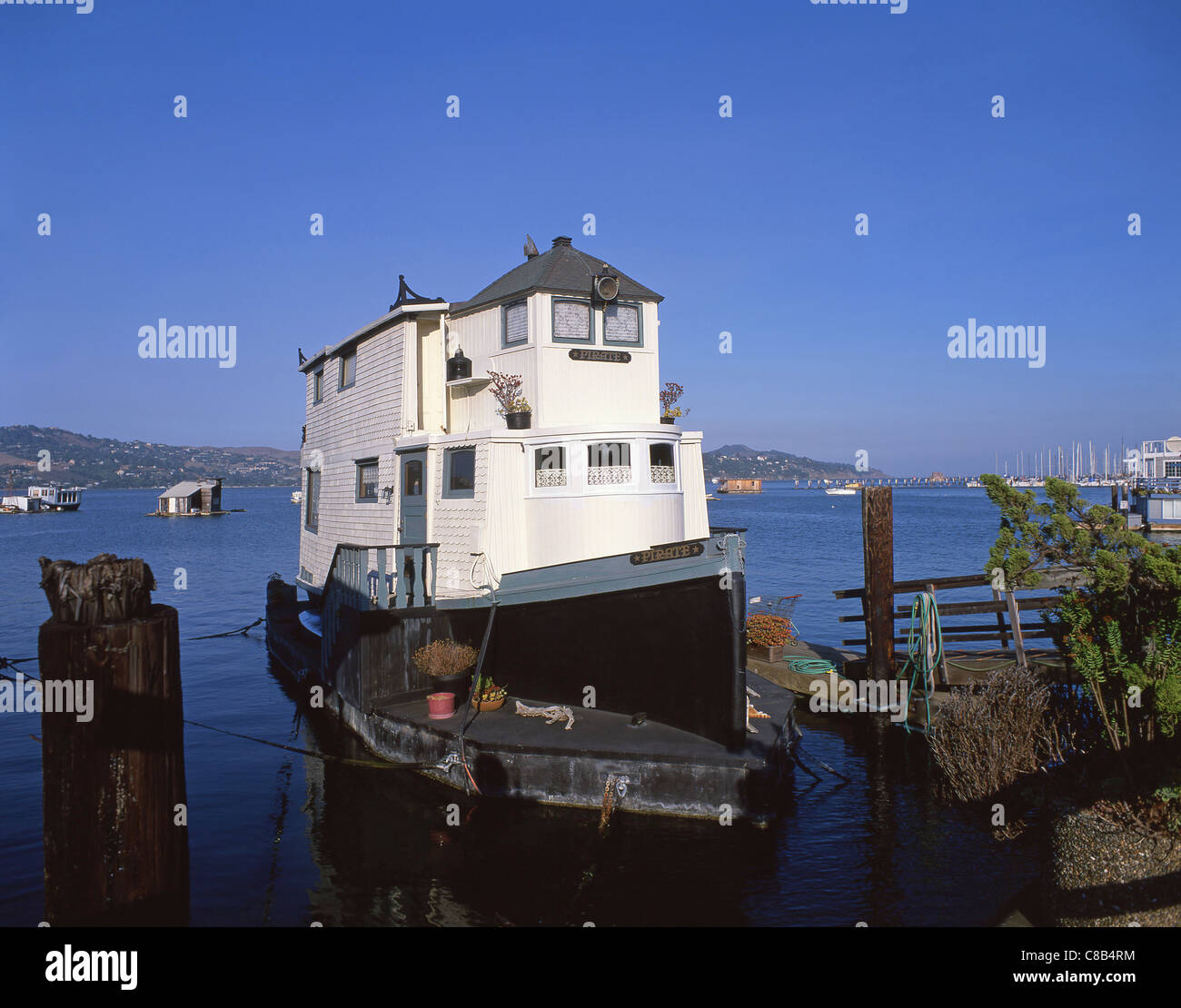 Sausalito Hausboote, Waldo Point Harbor, Sausalito, San Francisco Bay Area, Marin County, Kalifornien, Vereinigte Staaten von Amerika Stockfoto