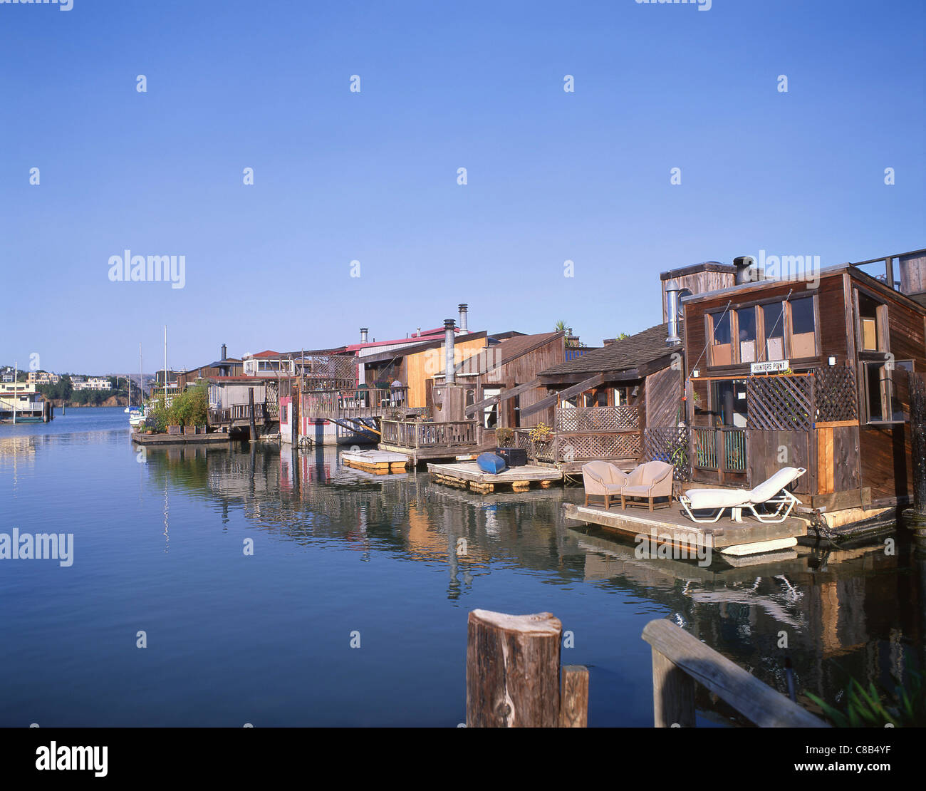 Sausalito Hausboote, Waldo Point Harbor, Sausalito, San Francisco Bay Area, Marin County, Kalifornien, Vereinigte Staaten von Amerika Stockfoto