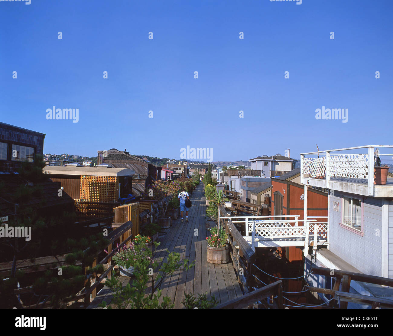 Sausalito Hausboote, Waldo Point Harbor, Sausalito, San Francisco Bay Area, Marin County, Kalifornien, Vereinigte Staaten von Amerika Stockfoto