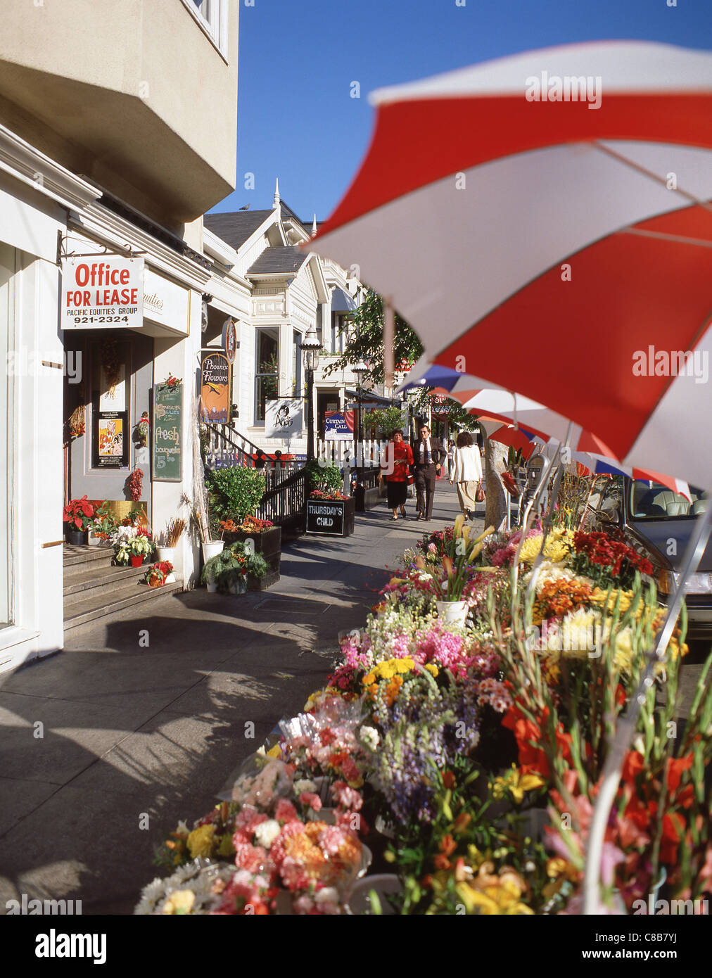Blume Stand auf Union Street, San Francisco, California, Vereinigte Staaten von Amerika Stockfoto