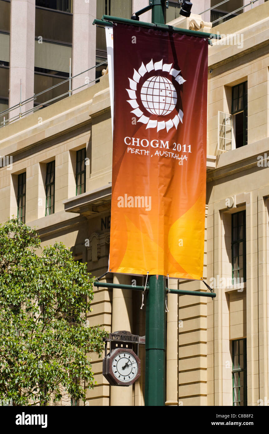 Commonwealth Köpfe der Regierung Sitzung (CHOGM) Banner, Perth, Western Australia Stockfoto
